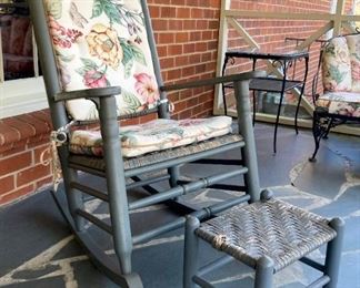 Wooden cane bottom rocker and foot stool