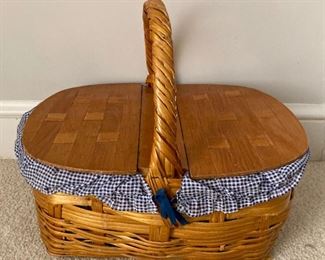 Wooden fabric lined picnic basket