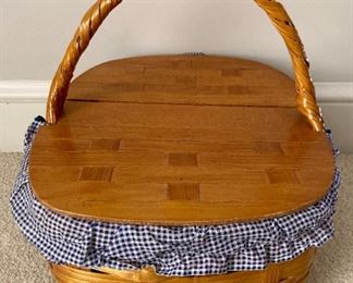 Wooden fabric lined picnic basket