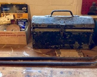 Vintage hand tools and metal toolboxes