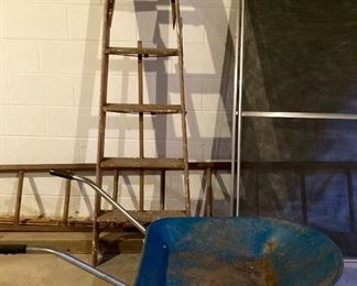 Step ladder, extension ladder, wheelbarrow
