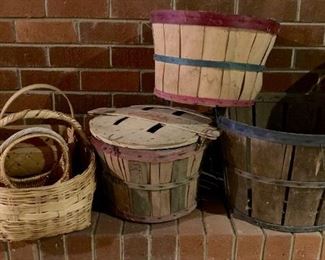 Vintage wood baskets and barrels