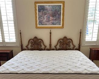 Vintage Henredon King Bedframe, 2 Nightstands, Dresser w Mirror and Armoire