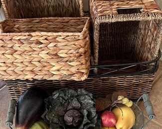 Assorted Baskets, Faux Fruit and Vegetables