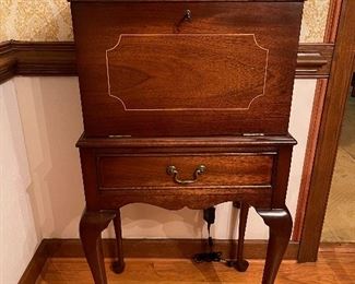 Queen Anne style Mahogany inlaid silver chest.