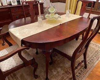 Queen Anne style dinning room table, machine made rug.