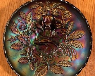 Northwood carnival glass master ice cream bowl pattern peacock and urn