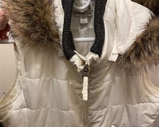 Cold Water Creek puffer vest with faux fur collar and hood