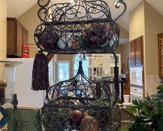 Two tier metal wire ornate basket planter