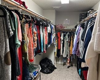 Mostly medium men and women’s clothes but larger and smaller sizes