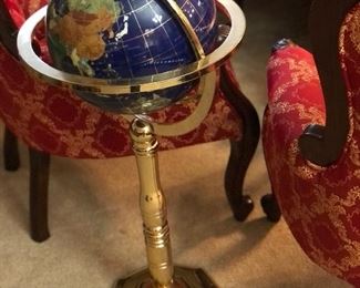 Tall Blue Lapis Gemstone World Globe With Floor Stand