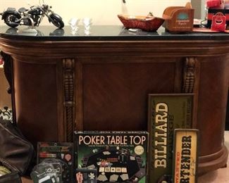 Solid wood bar 
Bar accessories
Poker accessories
Bowling balls and accessories