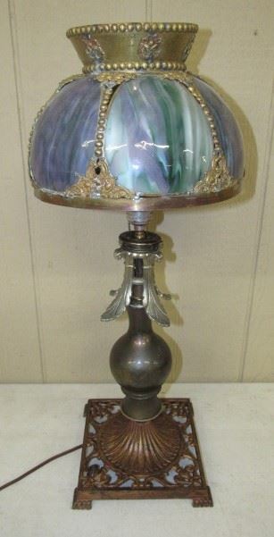 Unique Lamp w/Slag Glass Shade