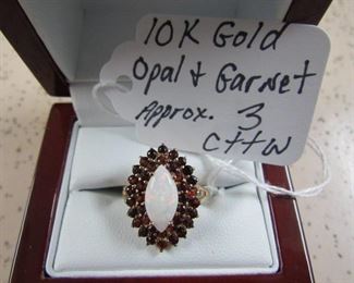 10K Gold, Opal & Garnet Ring