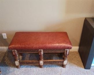 Custom leather bench w/tassels 