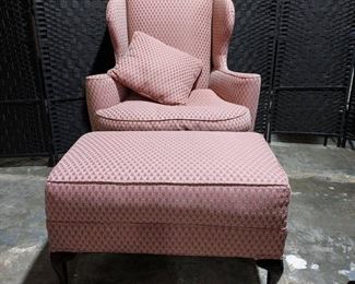 Lovely Queen Anne Style Wing Back Chair with Matching Ottoman