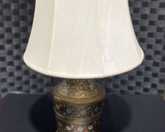 Beautiful Bronze and Floral Painted Table Lamp