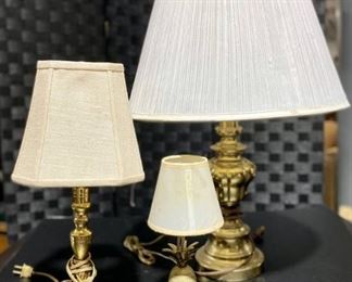 Lot of Three Brass Lamps Various Sizes