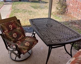 Chair and mesh patio table