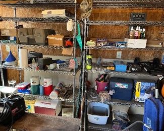 Lots of items in MANCAVE and metal shelving