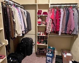 Mens clothes , shoe, suit luggage and so Christmas decor. 