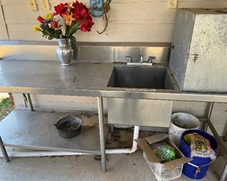 Stainless 8 foot table with sink and plumbing 