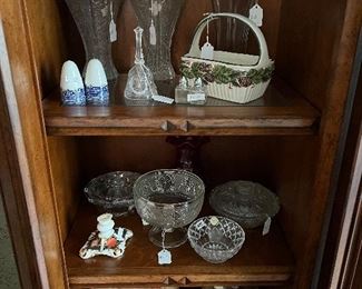 Collectibles in Apsen Home hutch 