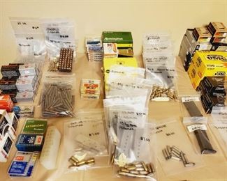 Bullets of varying calibers. Prices vary. Priced individually. Including 9mm, .223, 300 win mag, .17 HMR, 270 win., .380, 40 S&W,  .40, .38 special, 45 auto, colt .45, .22, .22 lr. 