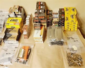 Bullets of varying calibers. Prices vary. Priced individually. Including 9mm, .223, 300 win mag, .17 HMR, 270 win., .380, 40 S&W,  .40, .38 special, 45 auto, colt .45, .22, .22 lr. 