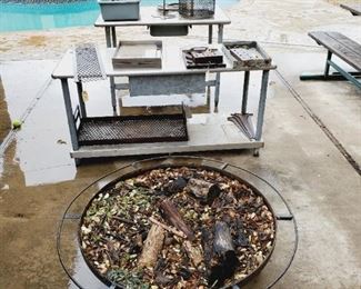 fire pit and stainless steel tables