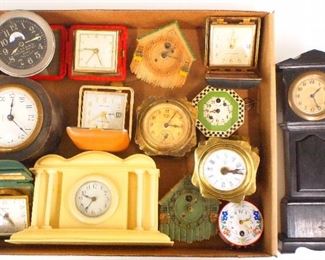 Fourteen 20th century novelty and alarm clocks.  Various makers.  Not tested, As/Found.  ESTIMATE $50-75
