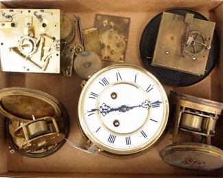Five clock movements.  Includes three Vienna Regulators and two French movements.  One disassembled, one lacks dial, As/Found.  ESTIMATE $20-30
