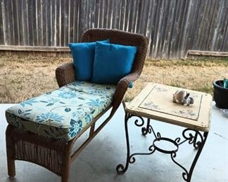 Wicker chaise lounge, outdoor rugs