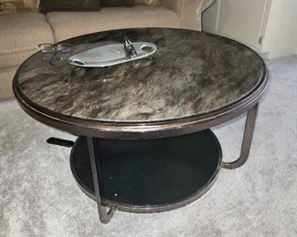 Painted glass and metal cocktail table