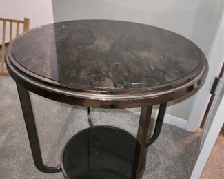 Painted glass and metal end table