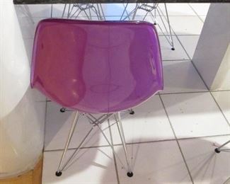 6 Wayfair Chairs White with Purple Backing
