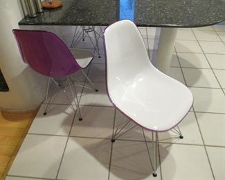 6 Wayfair Chairs White with Purple Backing