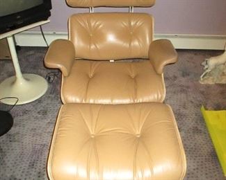 Eames Howard Miller Lounge Chair with Ottoman Tan & Walnut 