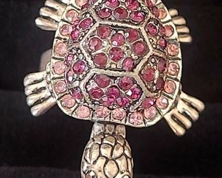 Fuschia Rhinestine Sterling Silver Turtle with movable head and fins