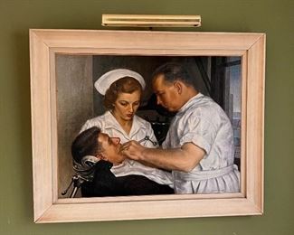 JARED FRENCH(1905-1957). “At The Dentist”.  Oil on Canvas.  22”x29”.  Bio to follow.