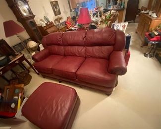 Lane leather couch like new with matching ottoman 