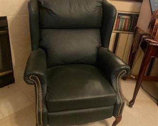 second Lane green recliner wing back chair 