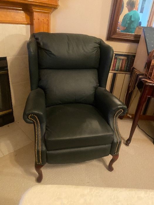 second Lane green recliner wing back chair 