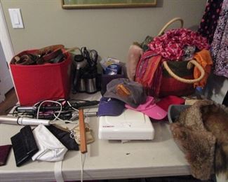 Scarves, belts, handbags, wallets, curling irons 