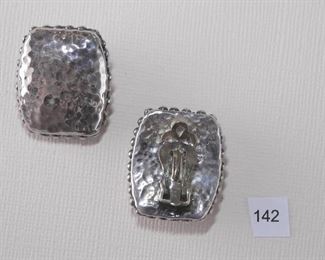 Simon Seebag Designs. 925 Sterling Silver.  Oblong hammered earrings measure approximately 1”x 1 1/4”. The slightly domed earrings have a border of small silver beads.