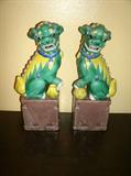 1940'S PORCELAIN FOO DOG LIONS (SIGNED)