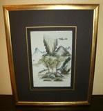 18th CENTURY ASIAN FRAMED TILE PLAQUE (SIGNED)
