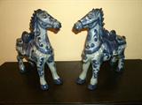 VINTAGE FLOW BLUE CHINESE PORCELAIN HORSE STATUES