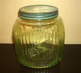 1930'S GREEN DEPRESSION COOKIE JAR