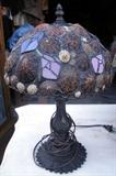 HANDMADE STAINGLASS & SHELL TABLE LAMP (ARTIST SIGNED)